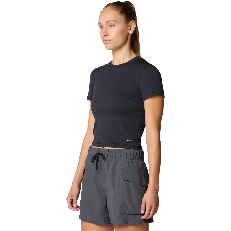 Women's Peak Knit Short Sleeve Shirt, Mountain Hardwear Women's Peak Knit Shortsleeve Shirt in 010 Black front left