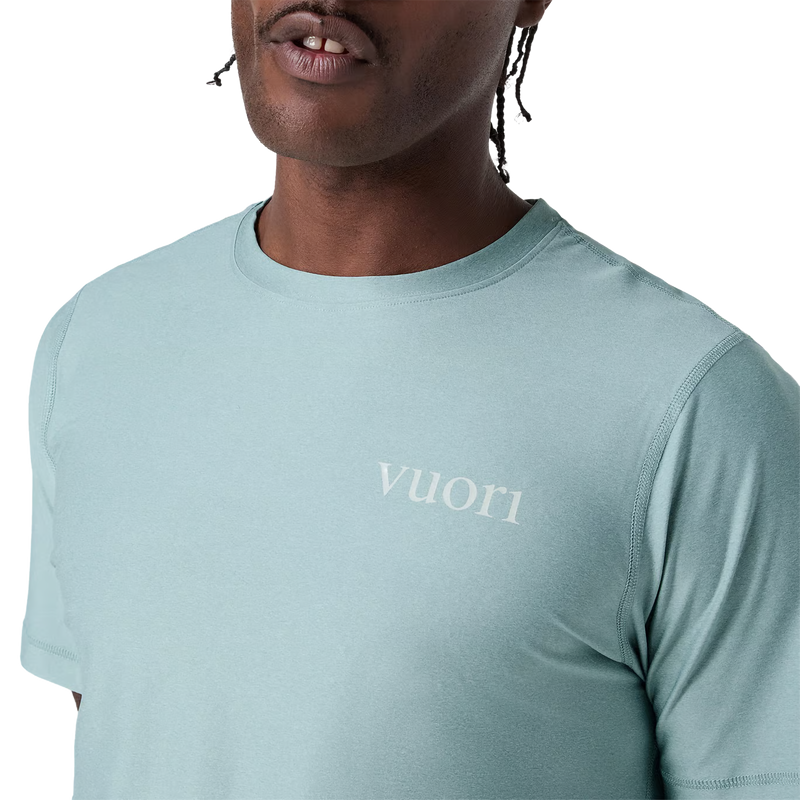 Men's Uluwatu UPF Short Sleeve, Vuori Men's Uluwatu UPF Short Sleeve in HPT-Platinum Heather front logo