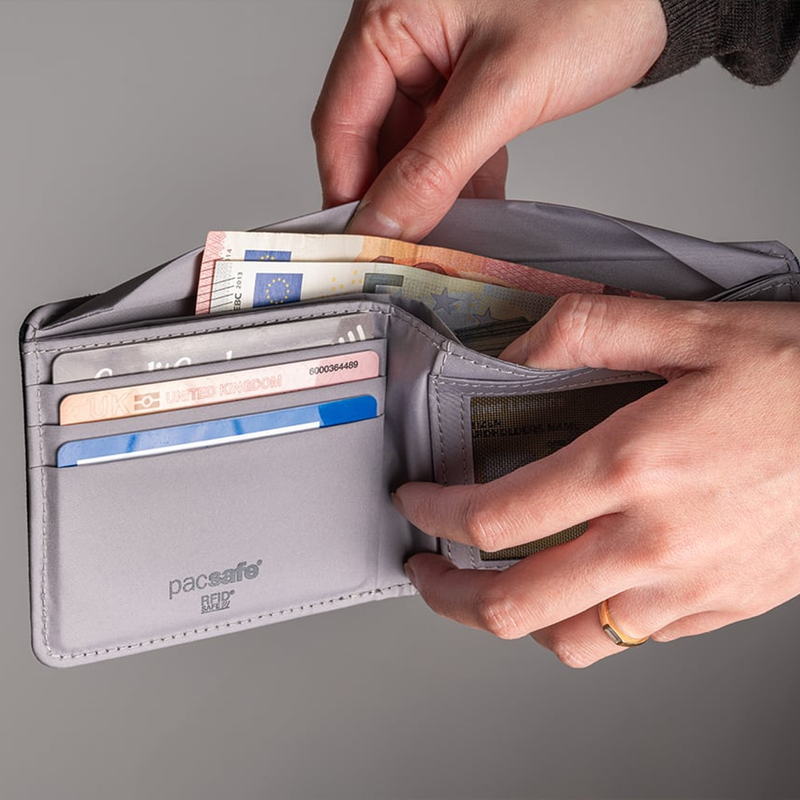 RFIDsafe Bifold Wallet, Pacsafe RFIDsafe Bifold Wallet in hand