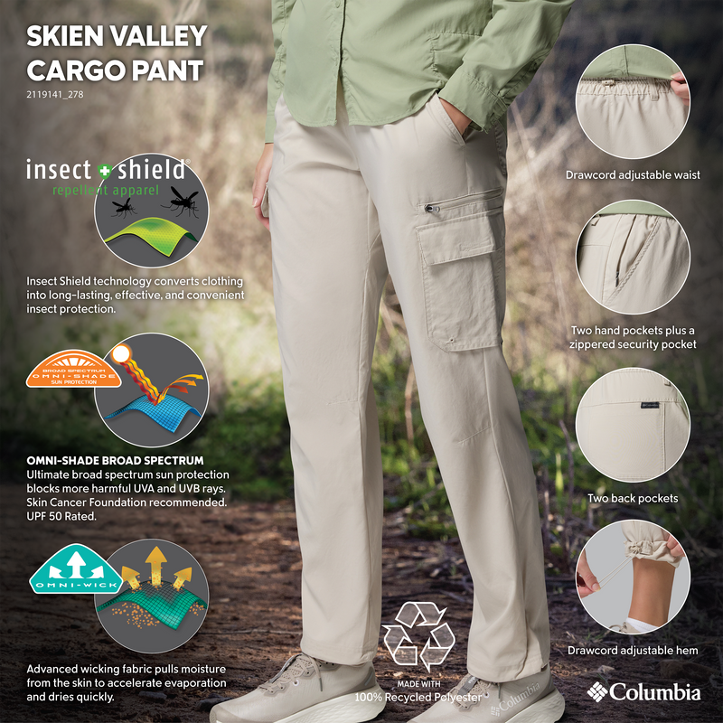 Women's Skien Valley Cargo Pant, Columbia Women's Skien Valley Cargo Pant in 278 Dark Stone features