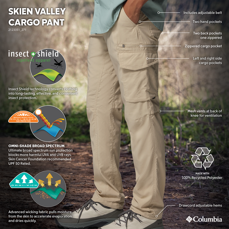Men's Skien Valley Cargo Pant, Columbia Skien Valley Cargo Pant in 271 Ancient Fossil features