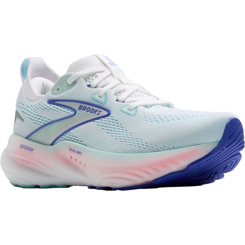 Women's Glycerin 22, Brooks Women's Glycerin 22 in 110-White/Limpet Shell/Blue front right