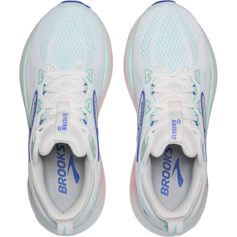 Women's Glycerin 22, Brooks Women's Glycerin 22 in 110-White/Limpet Shell/Blue pair top