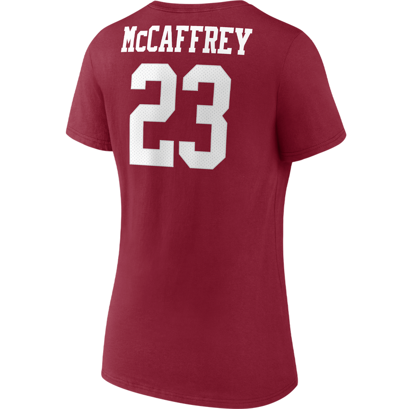 Women's 49ers Player Icon Name & Number Tee - McCaffrey, Fanatics McCaffrey San Francisco 49ers Fanatics Women's Player Icon Name & Number V-Neck back