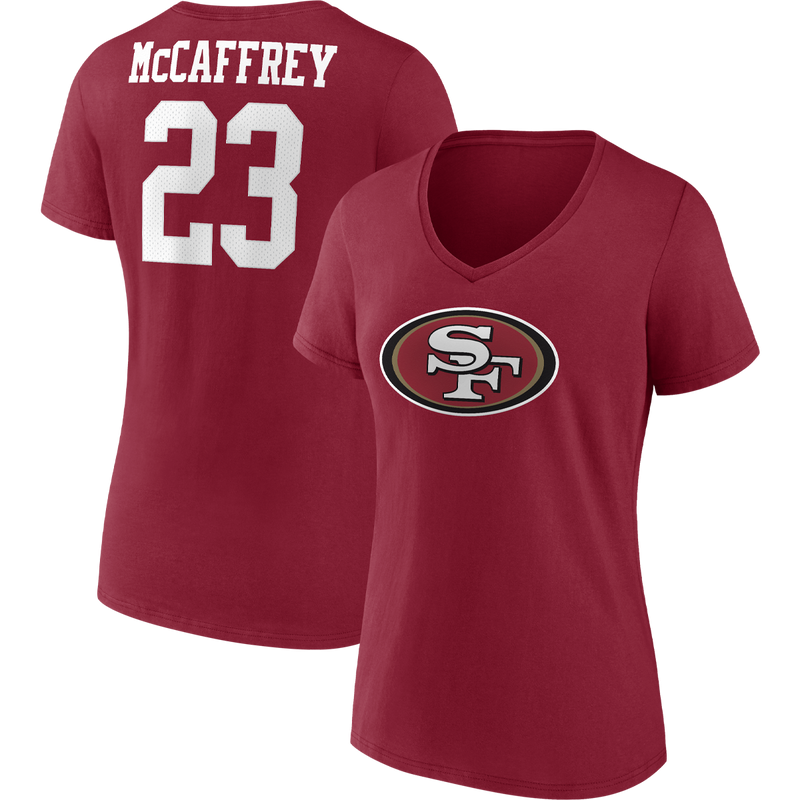 Women's 49ers Player Icon Name & Number Tee - McCaffrey, Featured Image