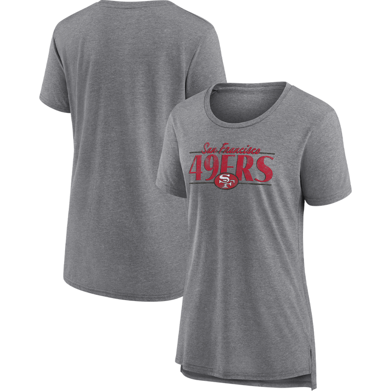 Women's 49ers Up The Middle Triblend Short Sleeve Tee, Fanatics 49ers Up The Middle Triblend SS Tee front and back