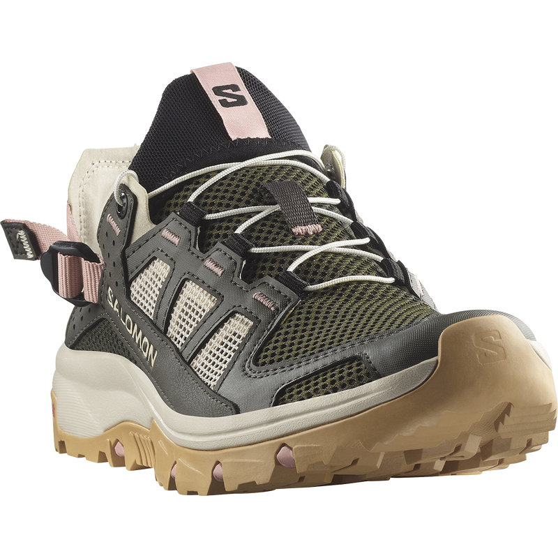 Women's Techamphibian 5, Salomon Women's Techamphibian 5 in Peat/Rainy Day/Hyma Pink front right