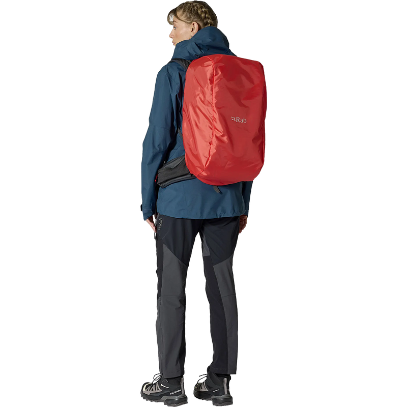 Women's Protium 18 ND, Rab Women's Protium 18 ND in MUL-Mulberry on model back with rain cover