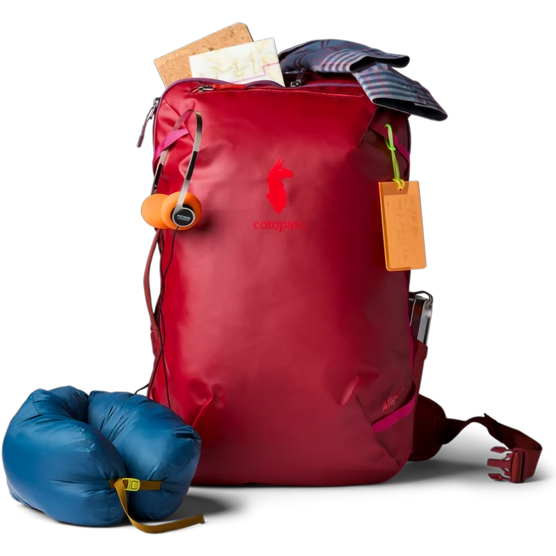 Allpa 35L Travel Pack, Cotopaxi Allpa 35L Travel Pack in Crimson loaded with gear