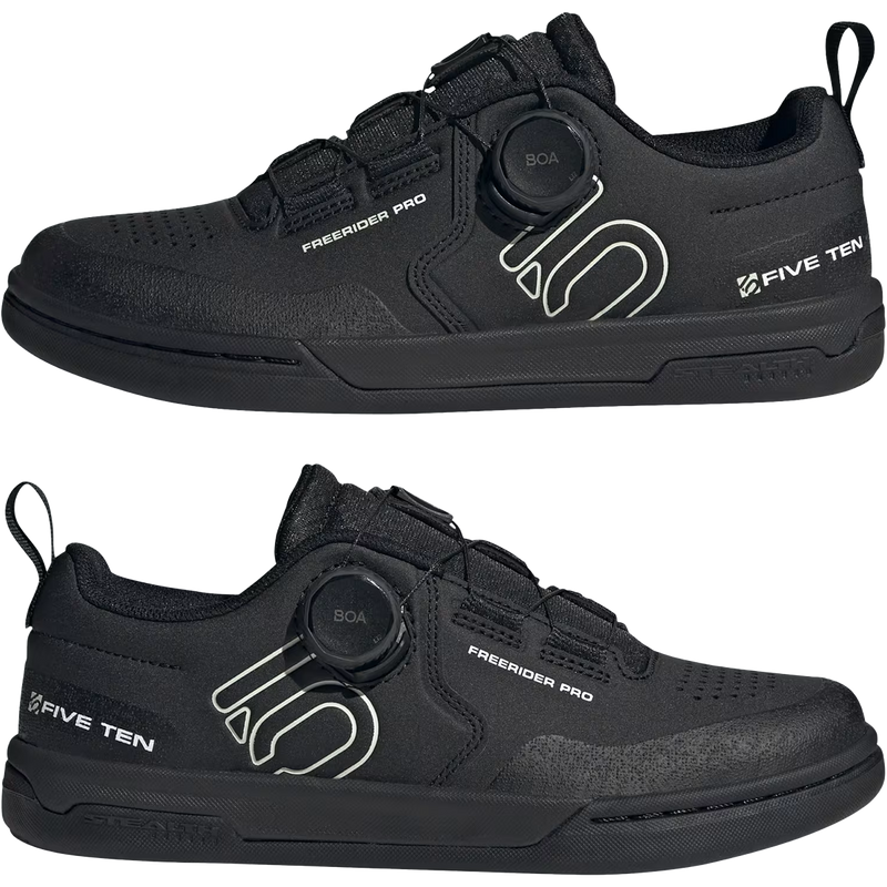 Women's Freerider Pro Boa, Five Ten Women's Freerider Pro Boa in Core Black/Linen Green/Cloud White pair outside profile
