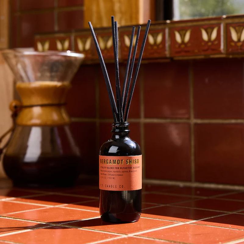 Alchemy Bergamot Shiso Reed Diffuser, P.F. Candle Co. Alchemy Bergamot Shiso Reed Diffuser on counter