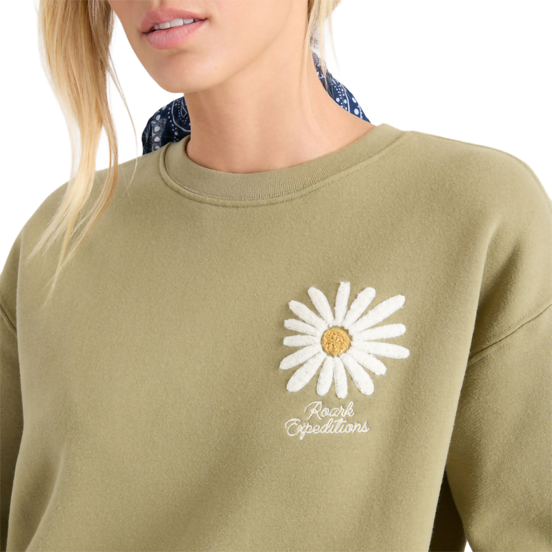 Women's Port Crew Fleece, Roark Women's Port Crew Fleece in DTO Dusty Olive front graphic