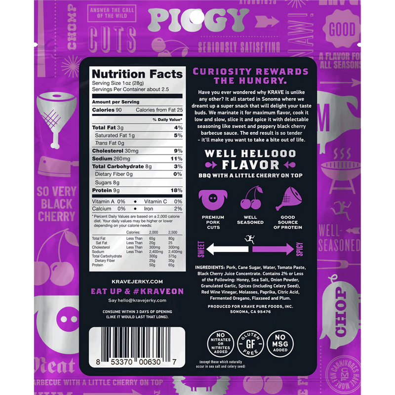 Zero Sugar Jerky, Krave Jerky back of package
