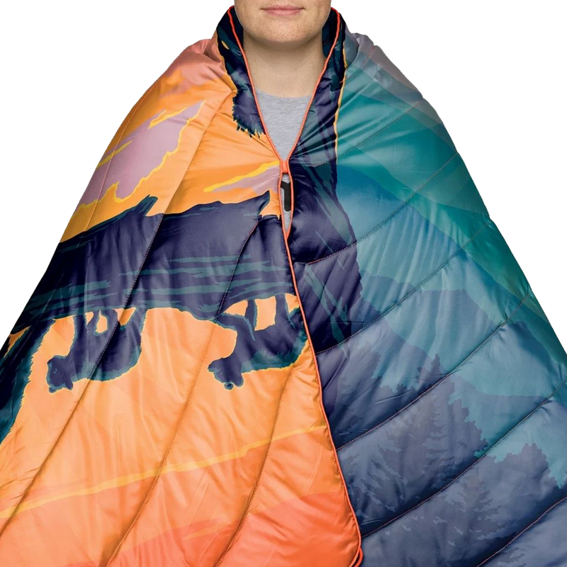 The Original Puffy National Park Blanket, Rumpl The Original Puffy National Park Blanket over shoulders