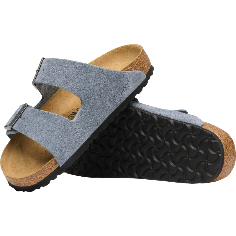 Women's Arizona Suede, Birkenstock Women's Arizona Suede in Stone Blue pair top and bottom