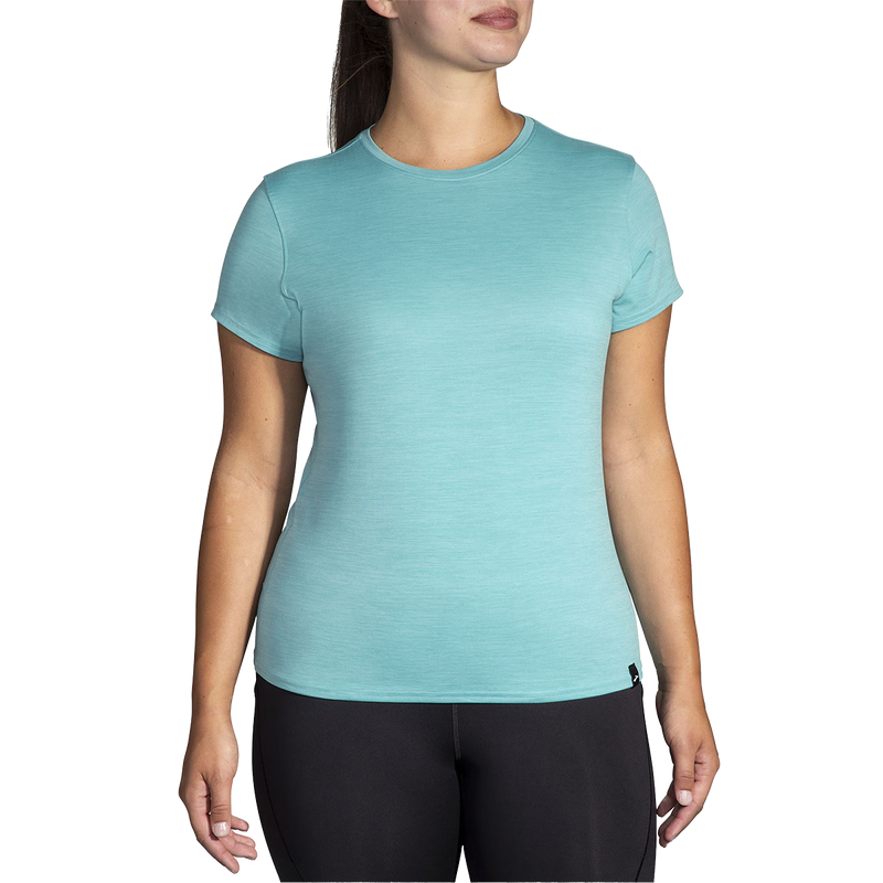 Women's Luxe Short Sleeve, Brooks Women's Luxe Short Sleeve in Heather Aqua front