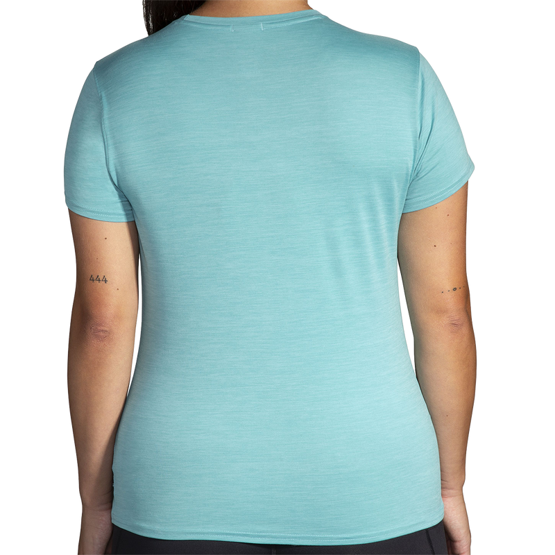 Women's Luxe Short Sleeve, Brooks Women's Luxe Short Sleeve in Heather Aqua back