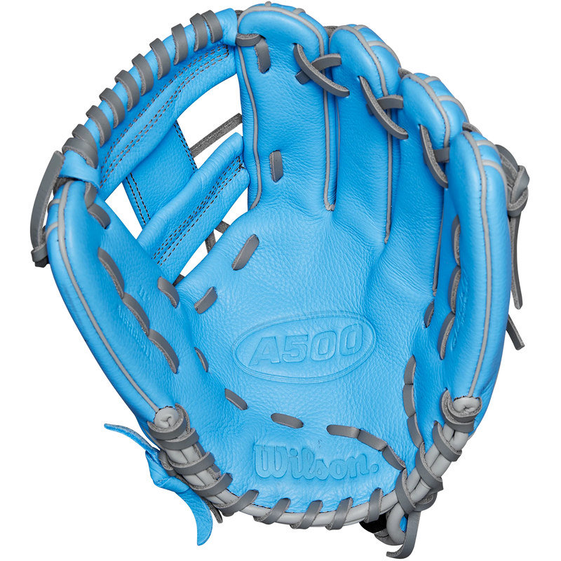 Youth A500 AP - 11" H-Web, Wilson A500 All Positions 11" H-Web 2025 in Cool Blue Grey Red palm