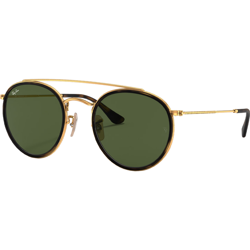 Round Double Bridge - Polished Gold/G-15 Green, Ray Ban Round Double Bridge Polished Gold G-15 Green 3/4 view