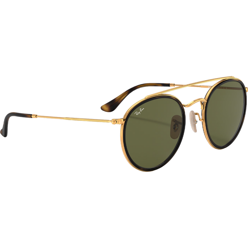 Round Double Bridge - Polished Gold/G-15 Green, Ray Ban Round Double Bridge Polished Gold G-15 Green alt 3/4 view