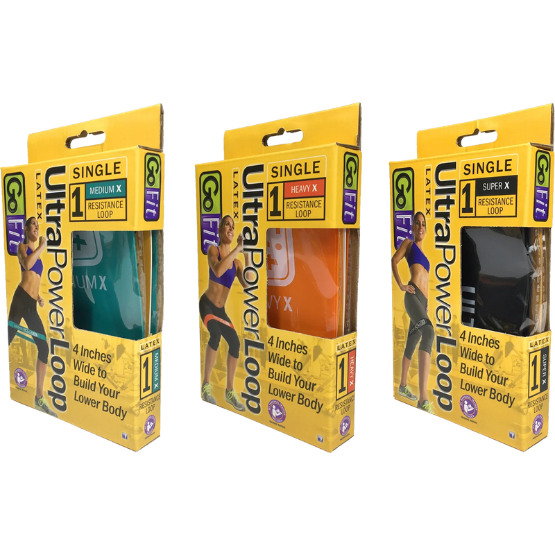 Single Medium Ultra Power Loop, GoFit Single Ultra Power Loops in packaging