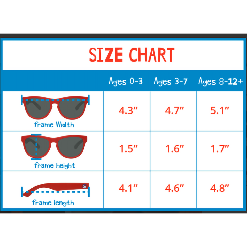 Classic (0-3) White Moon/Polarized Blue, MiniShades Kids Classic  size chart
