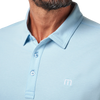 TravisMathew Heater Polo in Heather Dream Blue collar