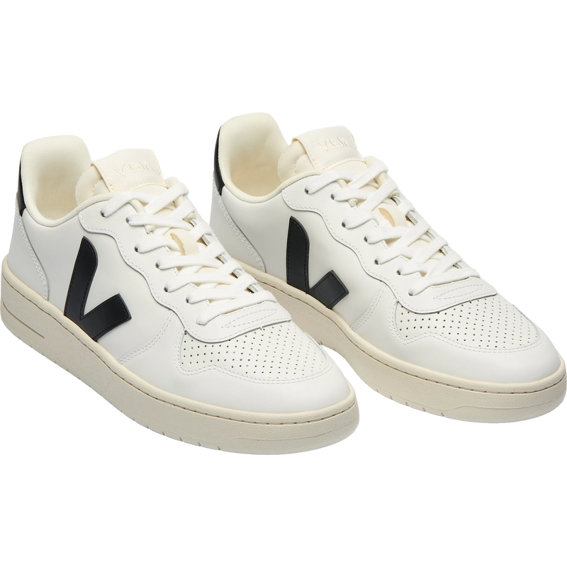 Men's V-10, Veja Men's V-10 in Extra-White/Black pair front right