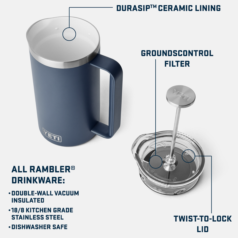 Rambler 34 oz French Press, Yeti Rambler 34 oz French Press features