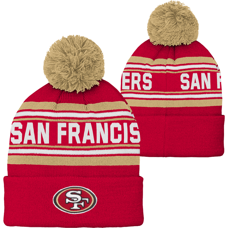 Youth 49ers Jacquard Cuffed Knit with Pom, Outerstuff Youth 49ers Jacquard Cuffed Knit with Pom front and back