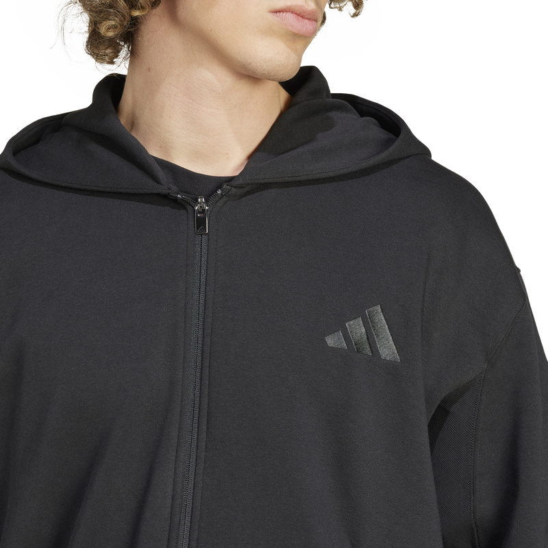 Men's All SZN Fleece Full Zip, Adidas Men's All SZN Fleece Full Zip in Black front zipper and logo