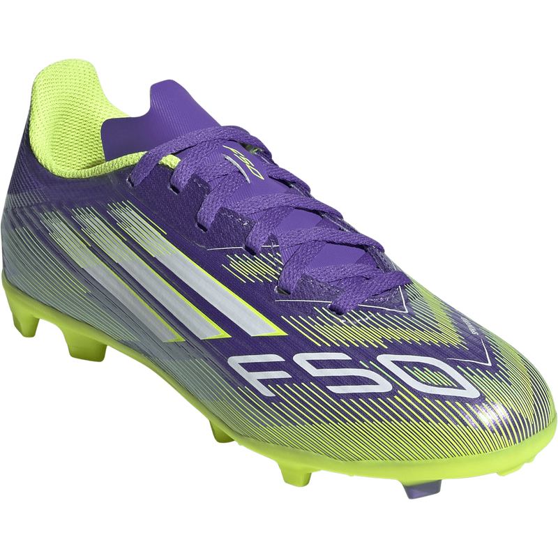 Youth F50 League FG/MG, Adidas Youth F50 League Firm/Multi-Ground Cleats 3/4 toe view