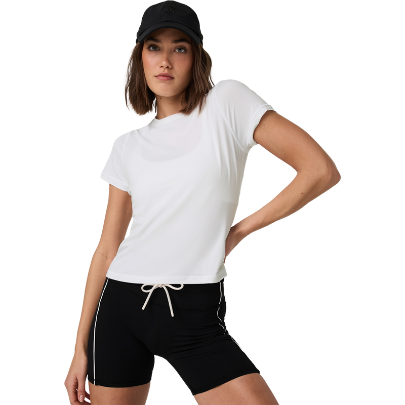 Women's Short Sleeve Lux Tee, Vuori Women's Short Sleeve Lux Tee front on model