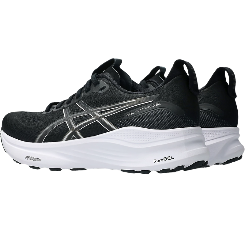 Women's Kayano 32, Asics Women's Kayano 32 in 002 Black/White pair right back