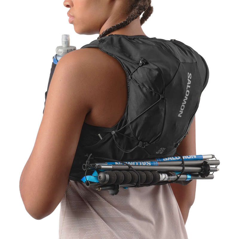 Women's ADV Skin 12, Salomon Women's ADV Skin 12 in Black/Asphalt back on model