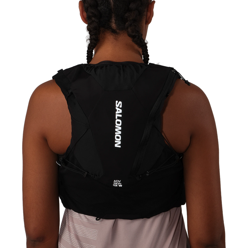 Women's ADV Skin 12, Salomon Women's ADV Skin 12 in Black/Asphalt back on model