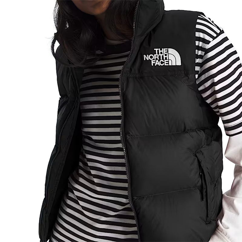 Women's 1996 Retro Nuptse Vest, The North Face Women's 1996 Retro Nuptse Vest in GOF-TNF Black-R unzipped