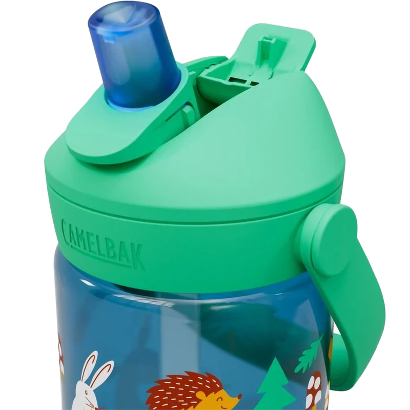 Thrive Flip Straw Kids 14 oz, Camelbak Thrive Flip Straw Kids 14oz in Friendly Forest lid open