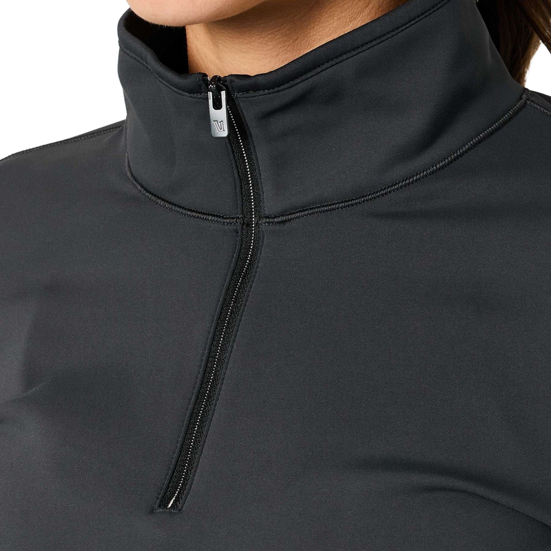 Women's Chilled Out Half Zip, Vuori Women's Chilled Out Half Zip in WBL-Washed Black zippper
