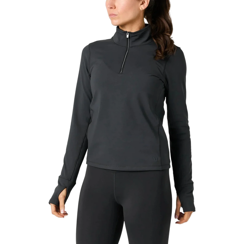 Women's Chilled Out Half Zip, Vuori Women's Chilled Out Half Zip in WBL-Washed Black front