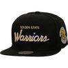 Mitchell & Ness Golden State Warriors Cream Script Snapback Hat in Black