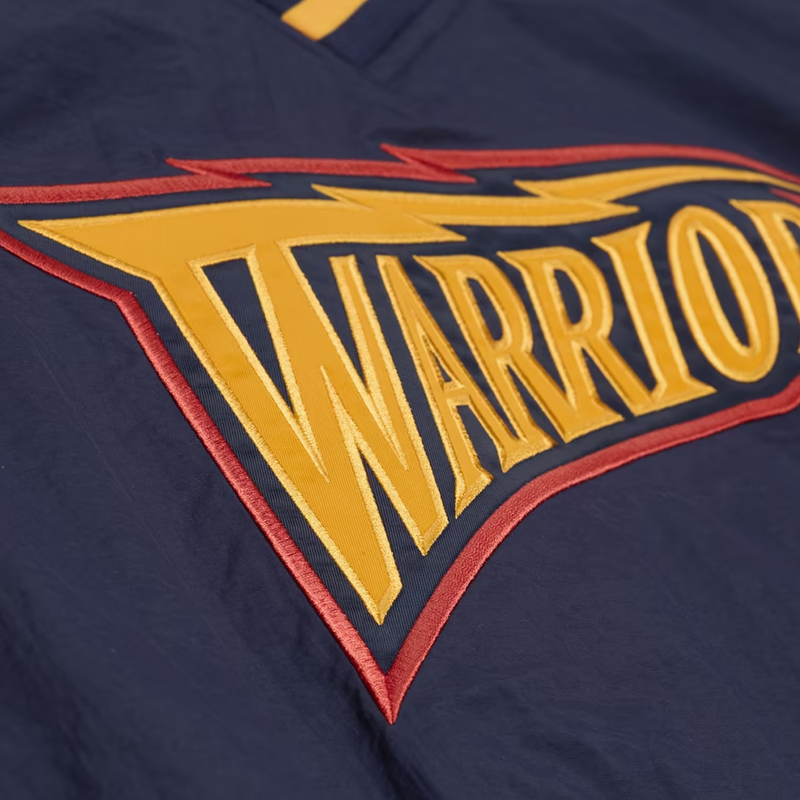 Warriors Vintage Logo Nylon Pullover, Mitchell and Ness Warriors Vintage Logo Nylon Pullover in Navy with logo detail