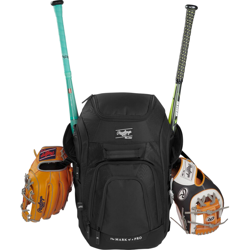 Franchise 2 Players Backpack, Rawlings Franchise 2 Players Backpack in Black with bats and gloves