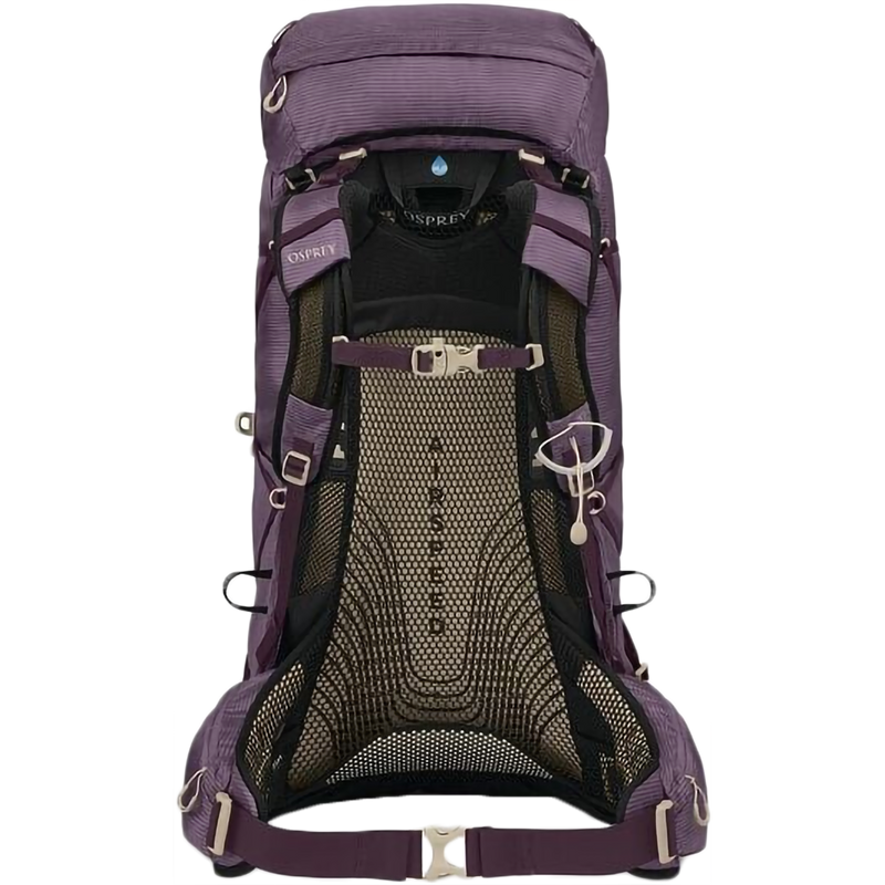 Women's Eja 58, Osprey Eja 58 in Purple Dusk harness and waistbelt