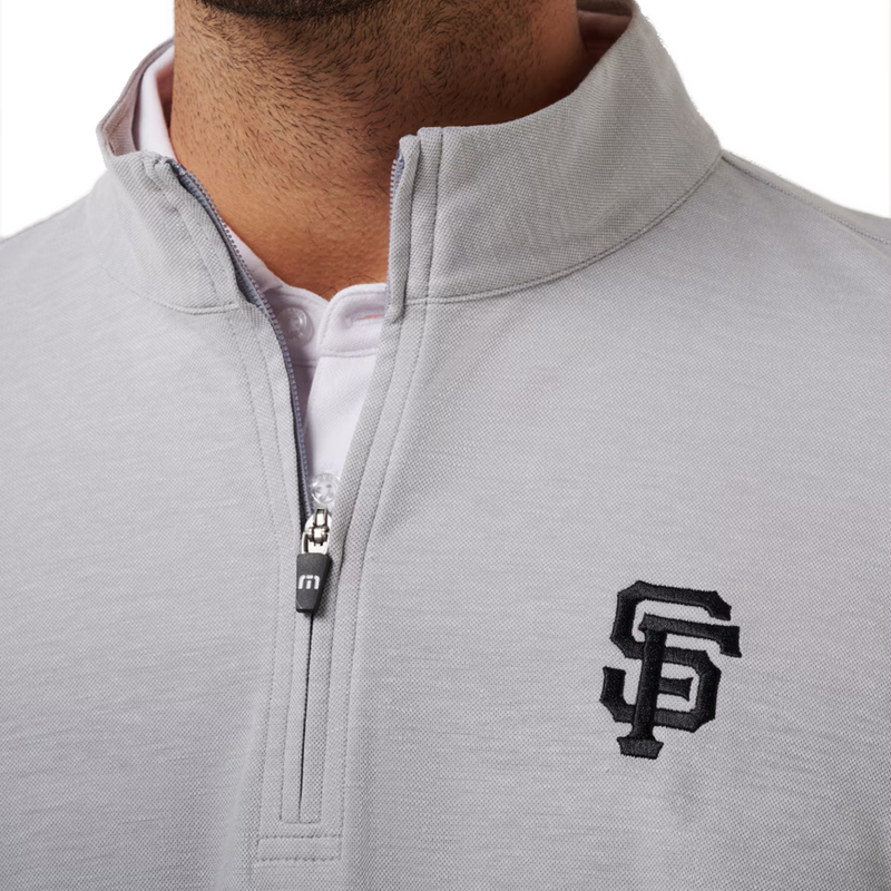 Men's Giants Time to Tailgate 1/4 Zip, TravisMathew Men's Giants Time to Tailgate 1/4 Zip chest detail