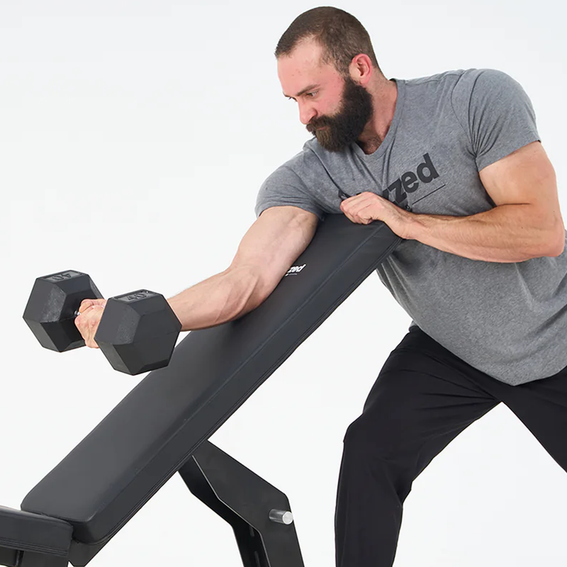Rubber Hex Dumbbell 35 lb, Blazzed Fitness Rubber Hex Dumbbell in hand