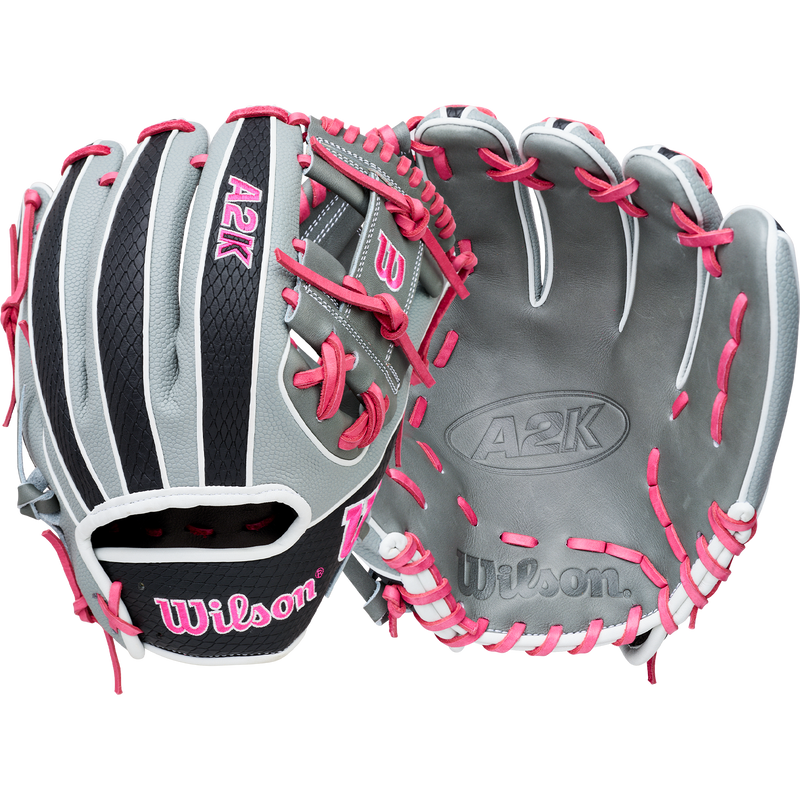 A2K 1786SS Infield-11.5" H-Web, Wilson A2K 1786SS Infield-11.5" H-Web in Grey/Black/Flamingo Pink/White front and back