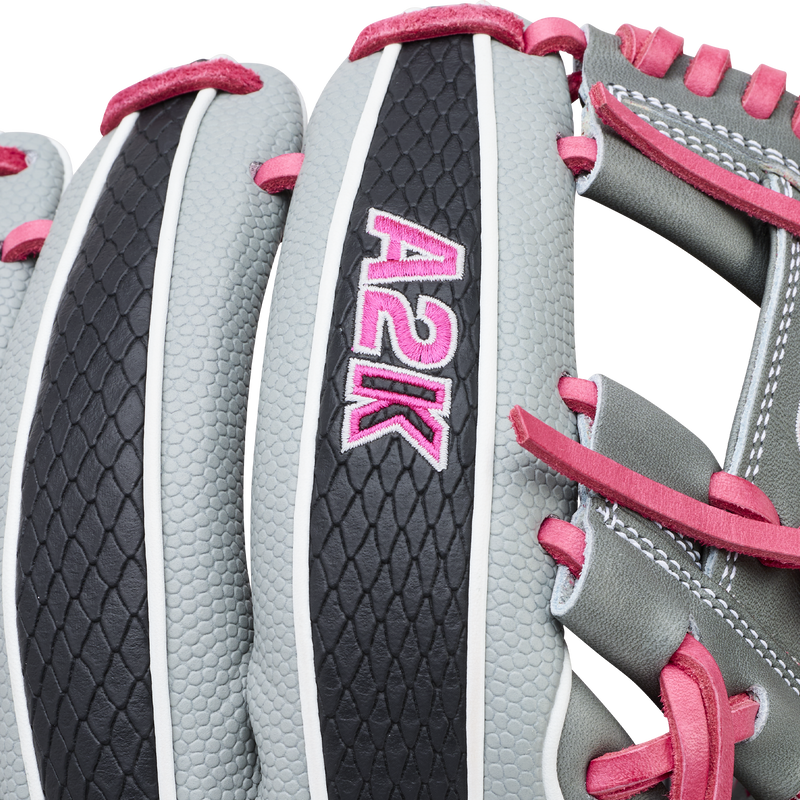 A2K 1786SS Infield-11.5" H-Web, Wilson A2K 1786SS Infield-11.5" H-Web in Grey/Black/Flamingo Pink/White series logo