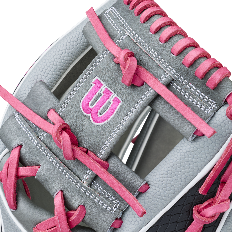 A2K 1786SS Infield-11.5" H-Web, Wilson A2K 1786SS Infield-11.5" H-Web in Grey/Black/Flamingo Pink/White web