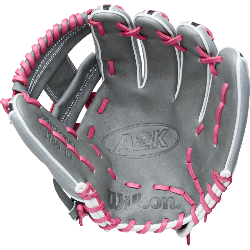 A2K 1786SS Infield-11.5" H-Web, Wilson A2K 1786SS Infield-11.5" H-Web in Grey/Black/Flamingo Pink/White palm